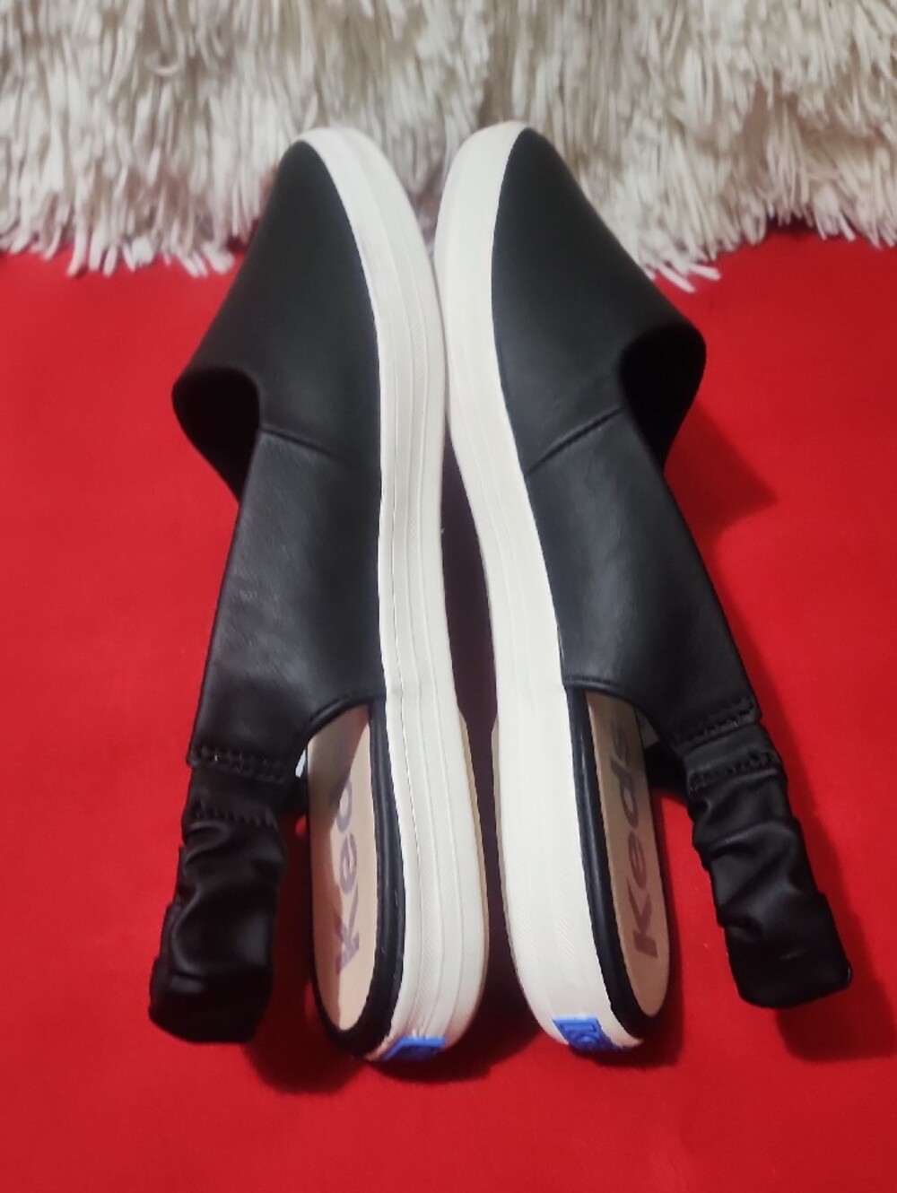 Keds Point Black Slip-On Slingback Flats with White Sole - Picture 6 of 11